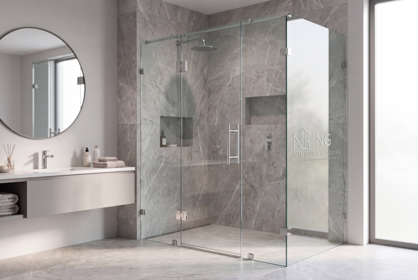 Shower glass replacement and repair job by NG Windows and Doors